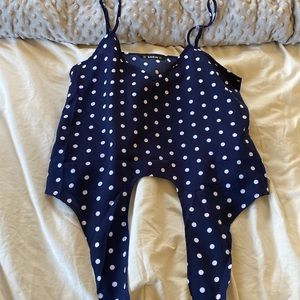Blue and white polkadot crop tank.
